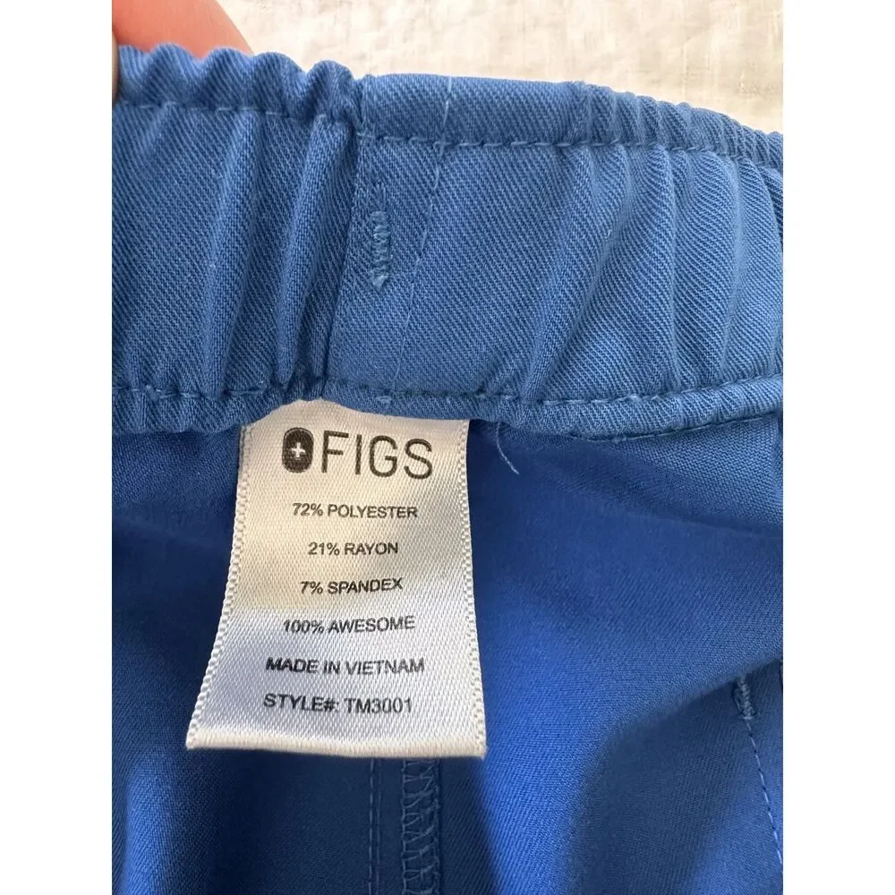 FIGS Technical Collection Mens L Blue Cargo Scrub Pants Stretch Drawstring